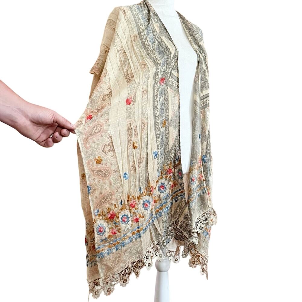 Origami boho open cardigan kimono lace embroidered coastal grandma western OS - Picture 6 of 14